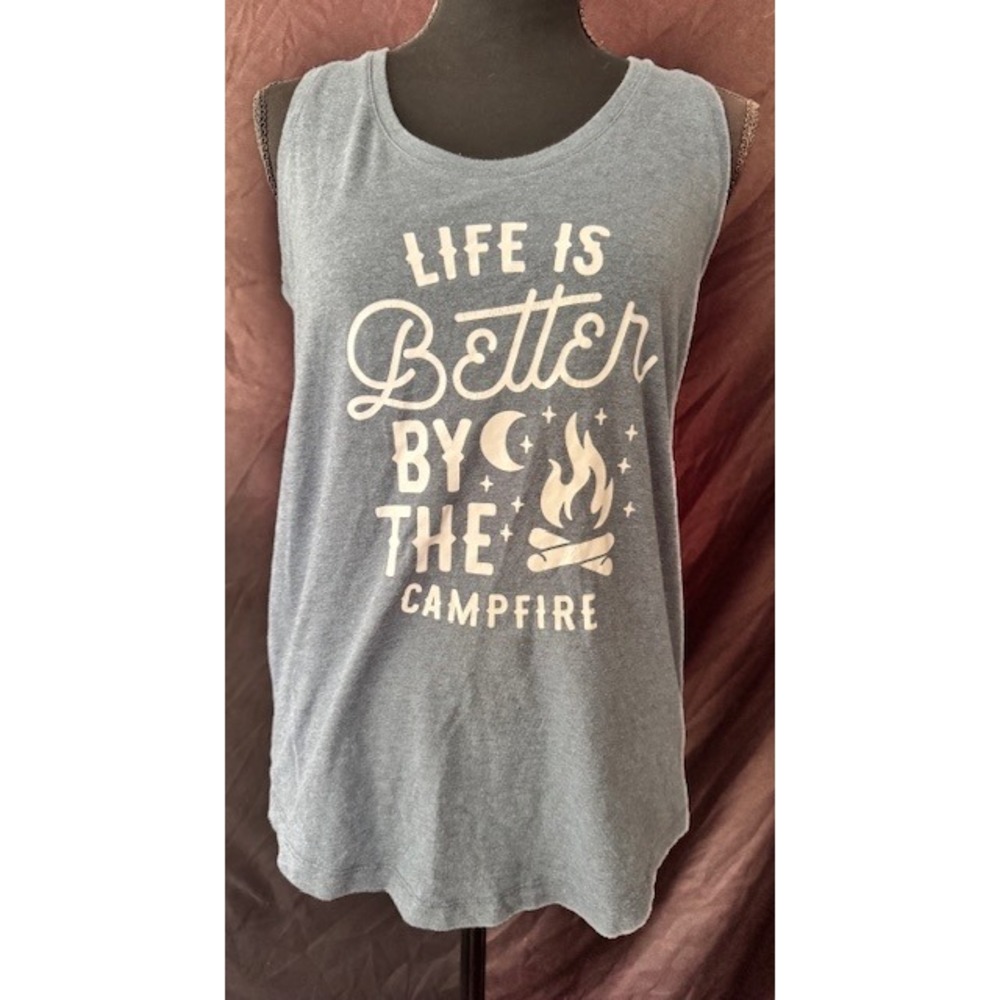 Life Is Better By The Campfire Graphic Racerback Tank Top Heather Blue Womens